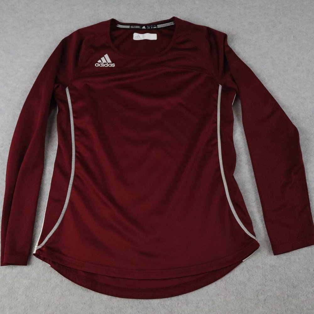 Adidas Shirt Top Womens Medium Activewear Base Layer Training Maroon Long Sleeve